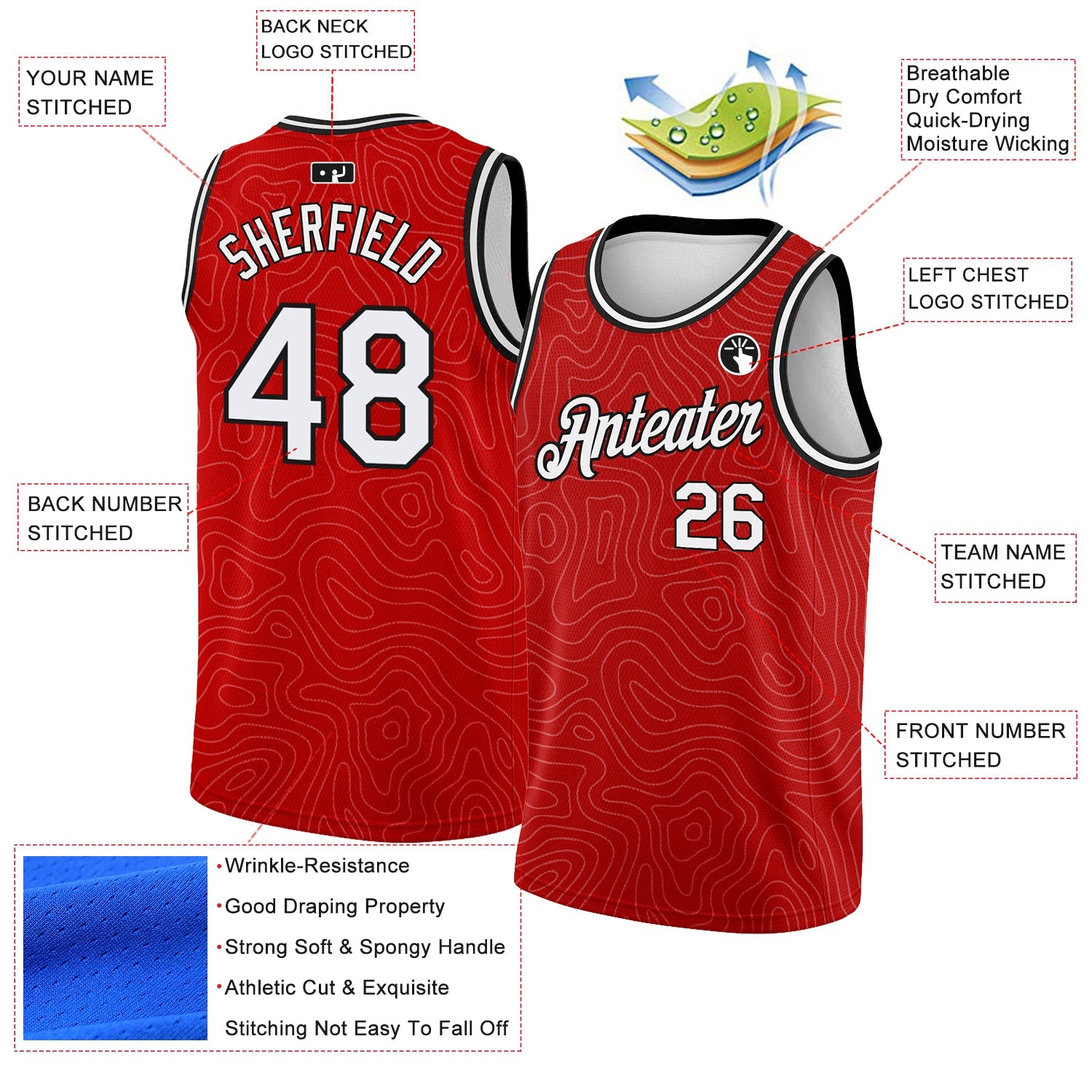 Custom Red White-Black Rounded Zigzag Lines Authentic City Edition Basketball Jersey view 2