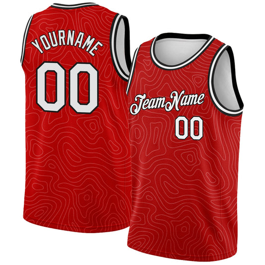 Custom Red White-Black Rounded Zigzag Lines Authentic City Edition Basketball Jersey - Main View