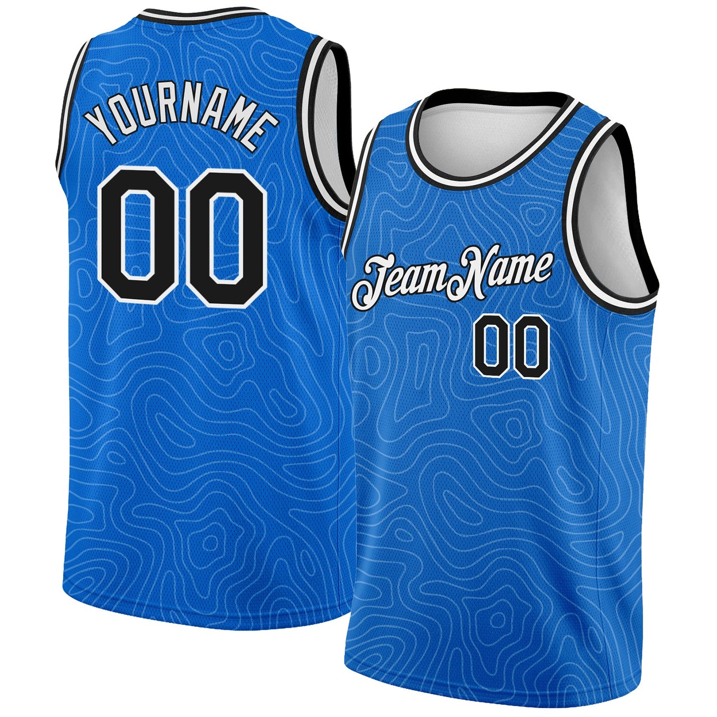Custom Blue Black-White Rounded Zigzag Lines Authentic City Edition Basketball Jersey - Main View