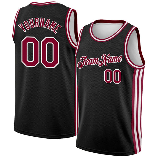 Custom Black Maroon-White Side Stripes Authentic City Edition Basketball Jersey - Main View
