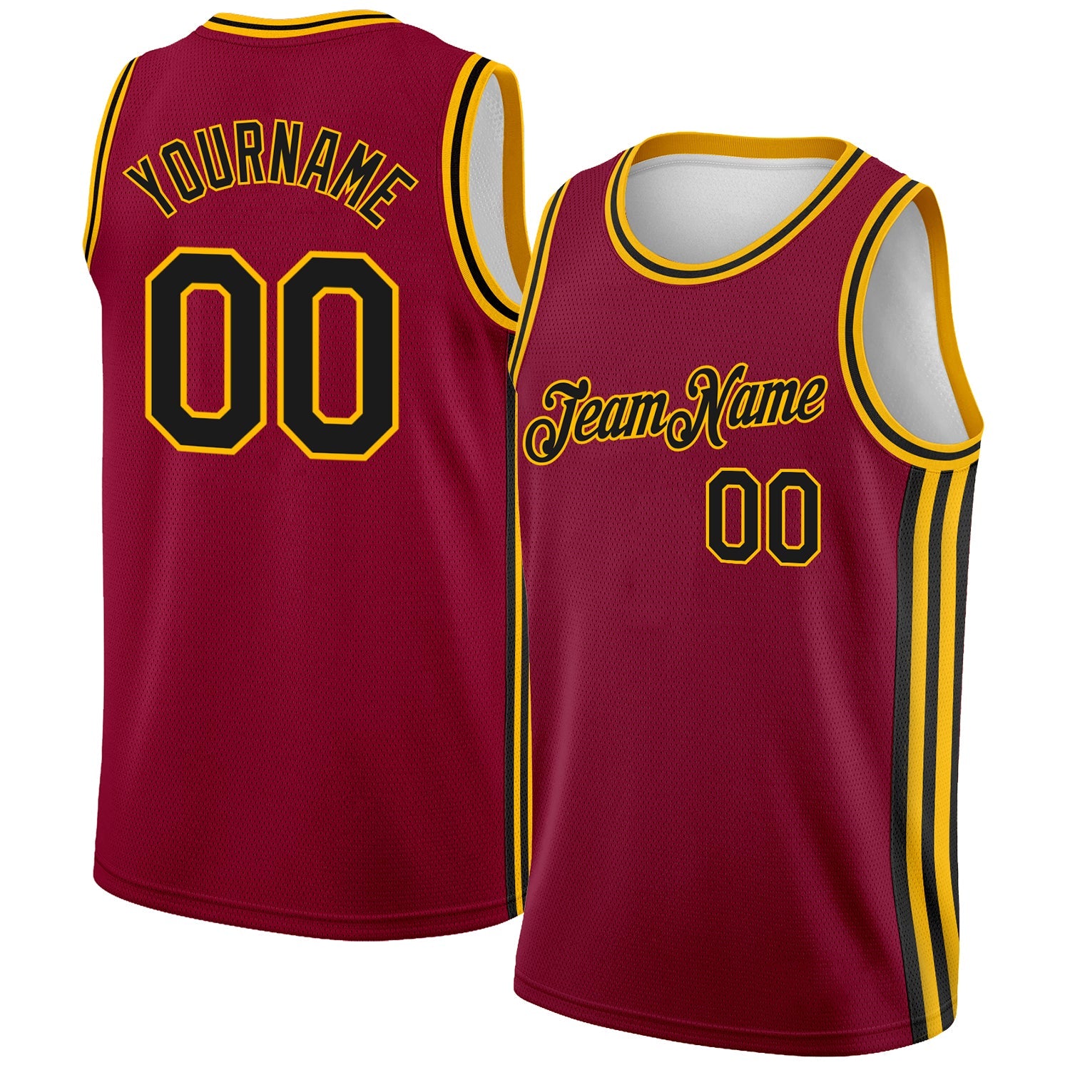 Custom Maroon Black-Gold Side Stripes Authentic City Edition Basketball Jersey - Main View