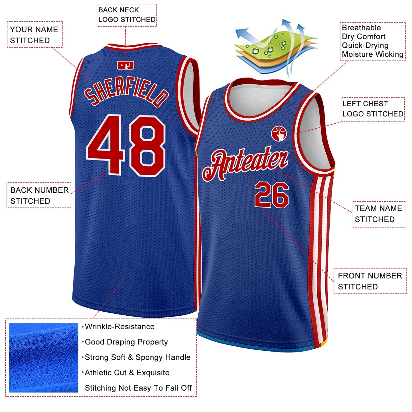 Custom Royal Red-White Side Stripes Authentic City Edition Basketball Jersey view 2
