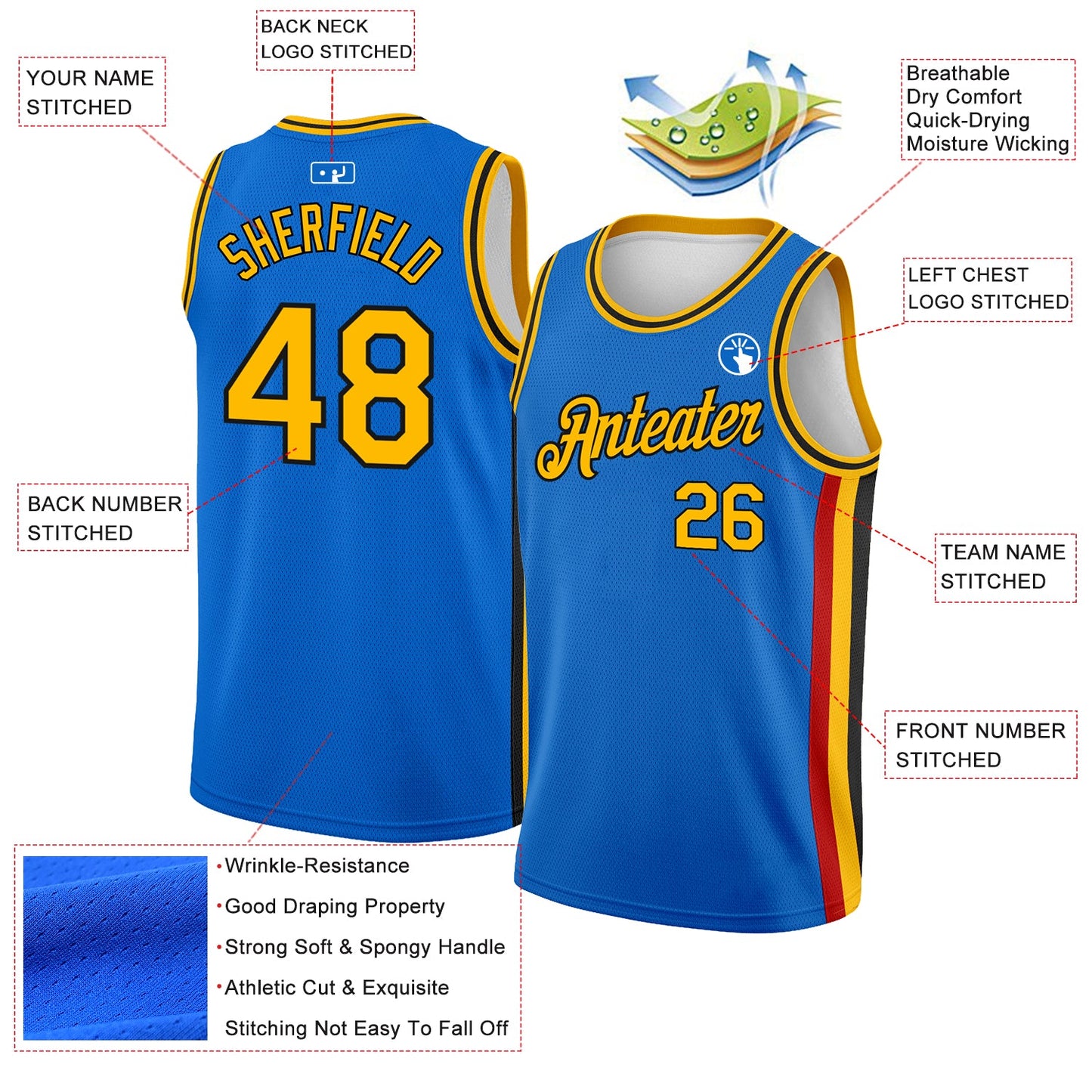 Custom Blue Gold-Black Side Stripes Authentic City Edition Basketball Jersey view 2