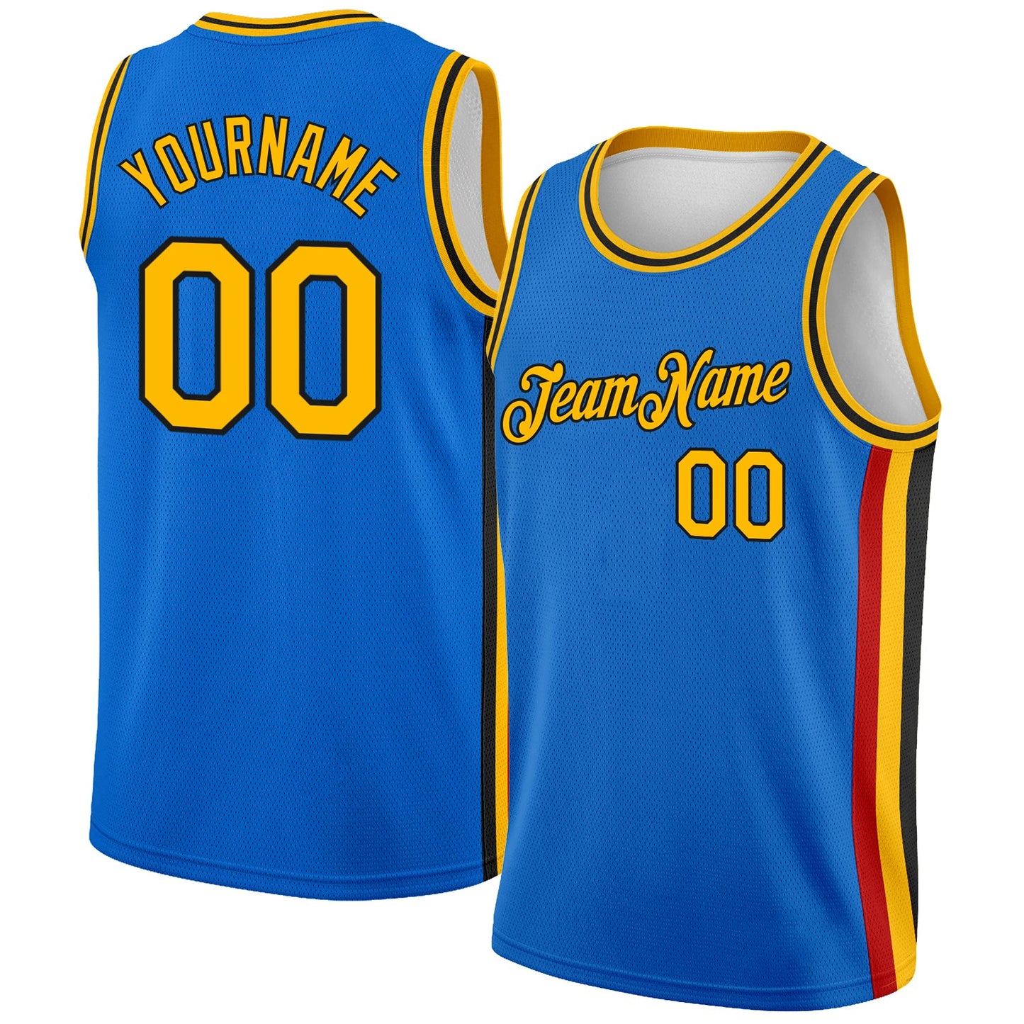 Custom Blue Gold-Black Side Stripes Authentic City Edition Basketball Jersey - Main View
