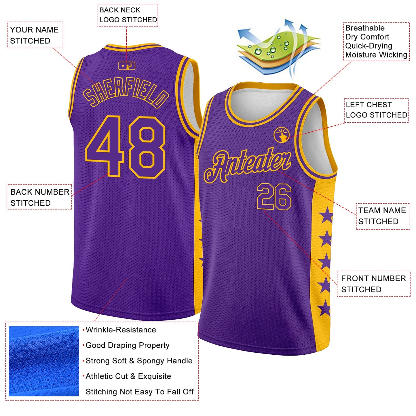 Custom Purple Gold Side Panel Stars Authentic City Edition Basketball Jersey view 2