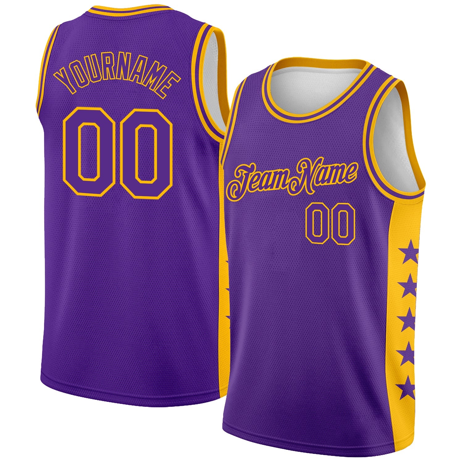 Custom Purple Gold Side Panel Stars Authentic City Edition Basketball Jersey - Main View