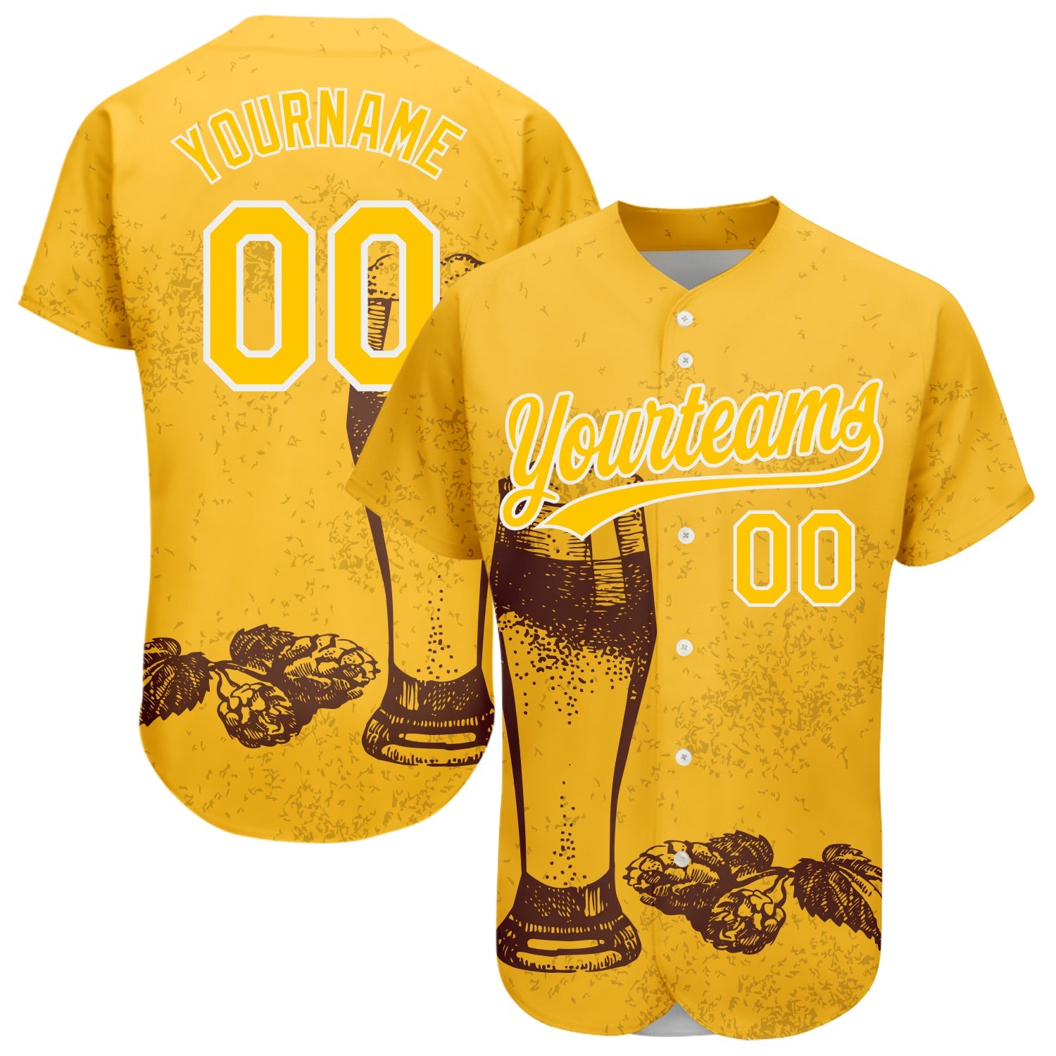 Custom Yellow White 3D Pattern Design Beer Festival Authentic Baseball Jersey - Main View