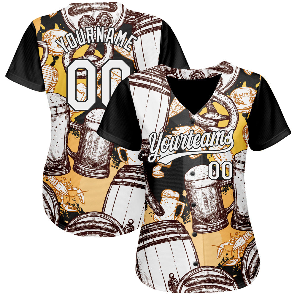Custom White Black 3D Pattern Design Beer Festival Authentic Baseball Jersey view 2