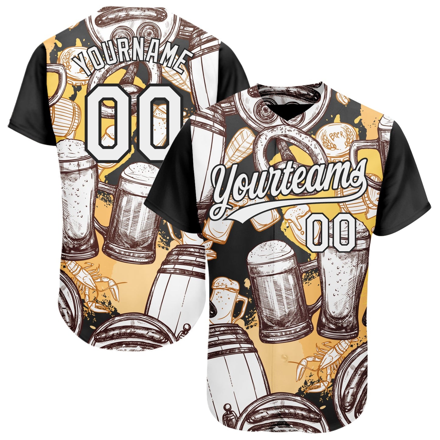 Custom White Black 3D Pattern Design Beer Festival Authentic Baseball Jersey - Main View