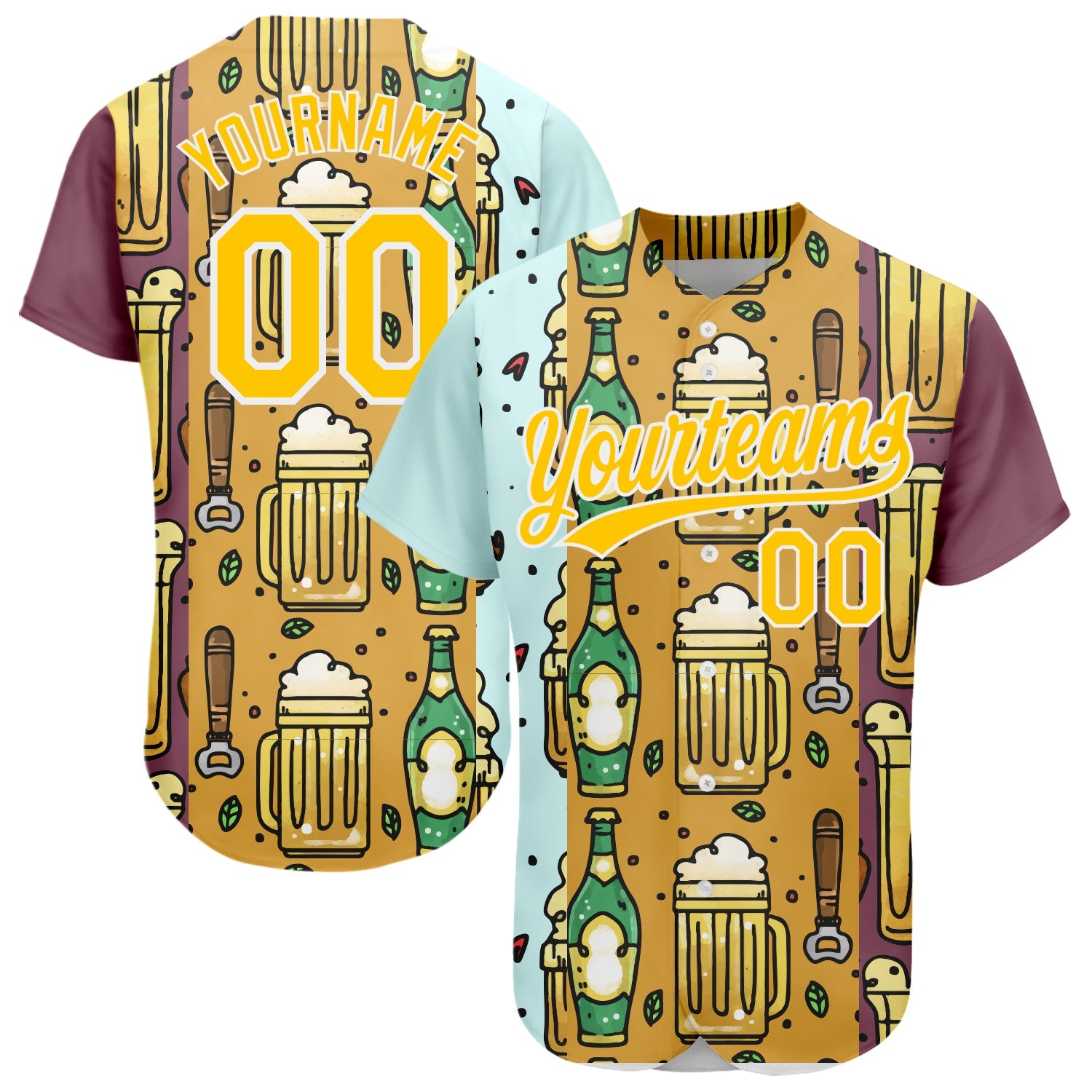 Custom Yellow White 3D Pattern Design Beer Festival Authentic Baseball Jersey - Main View