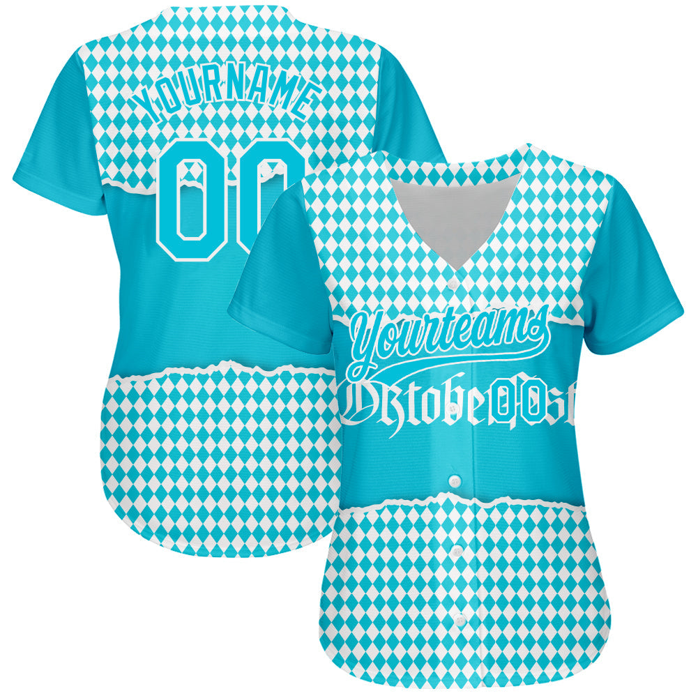 Custom Lakes Blue White 3D Pattern Design Oktoberfest Authentic Baseball Jersey view 2