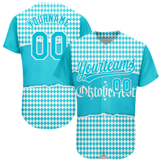 Custom Lakes Blue White 3D Pattern Design Oktoberfest Authentic Baseball Jersey - Main View