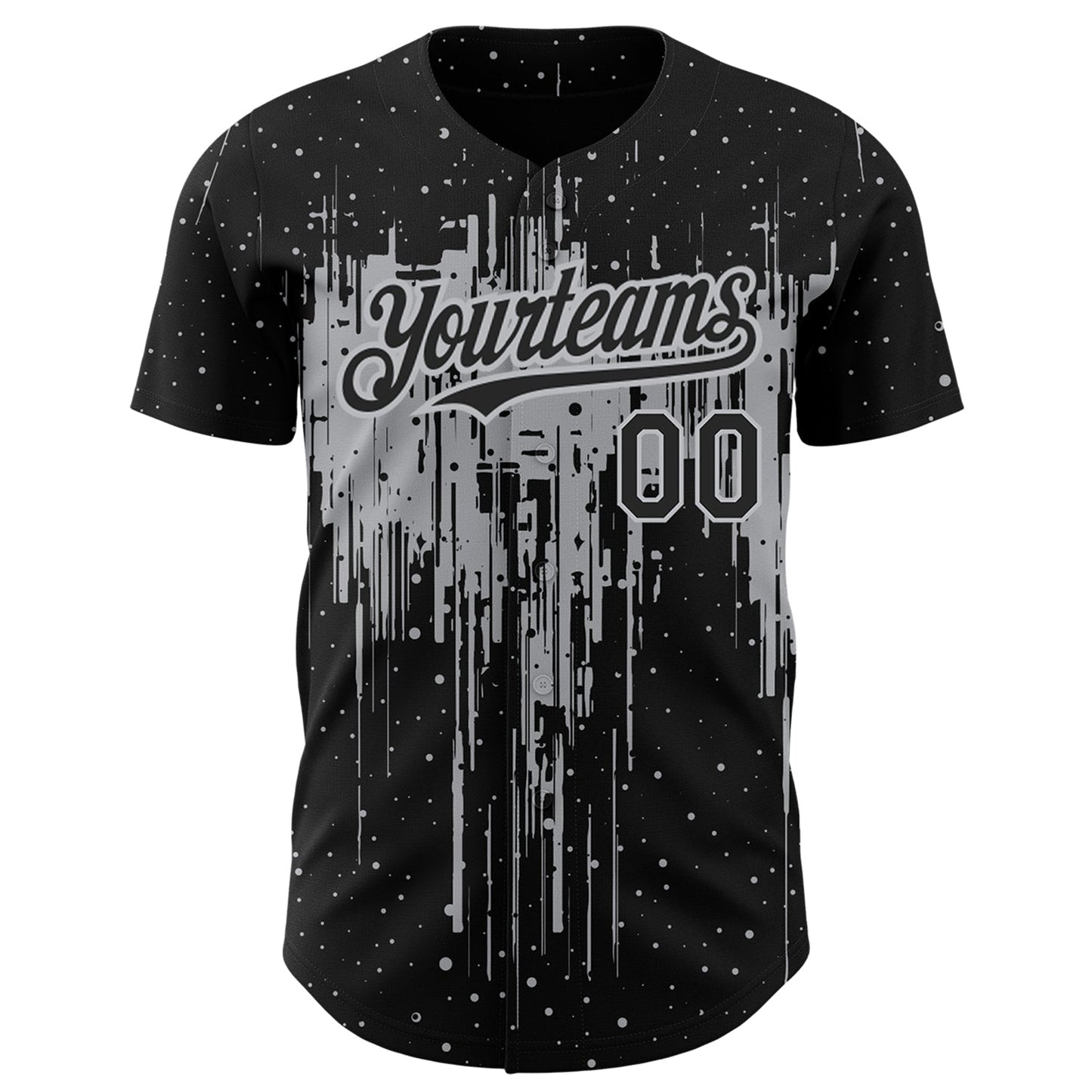 Custom Black Gray 3D Pattern Design Dripping Splatter Art Authentic Baseball Jersey view 2