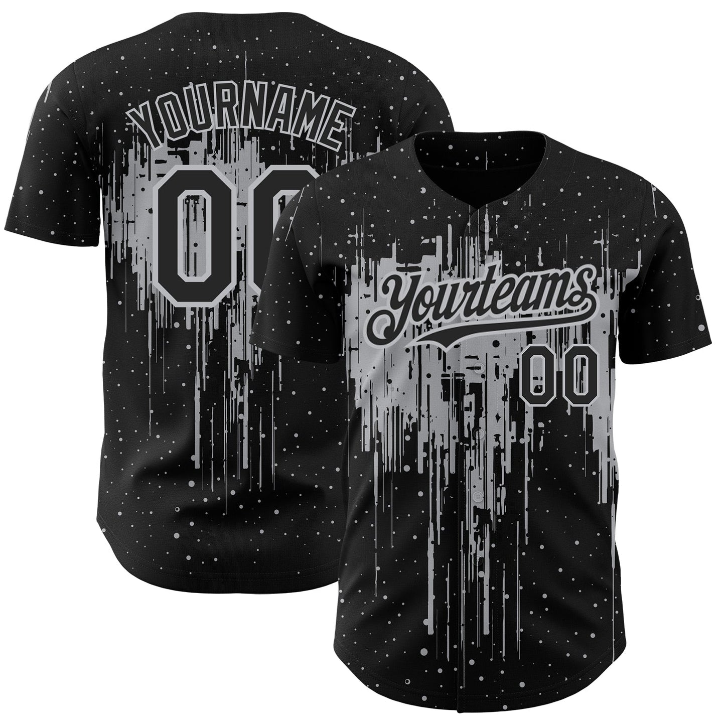Custom Black Gray 3D Pattern Design Dripping Splatter Art Authentic Baseball Jersey - Main View