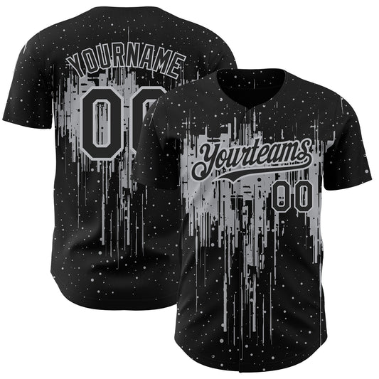 Custom Black Gray 3D Pattern Design Dripping Splatter Art Authentic Baseball Jersey - Main View