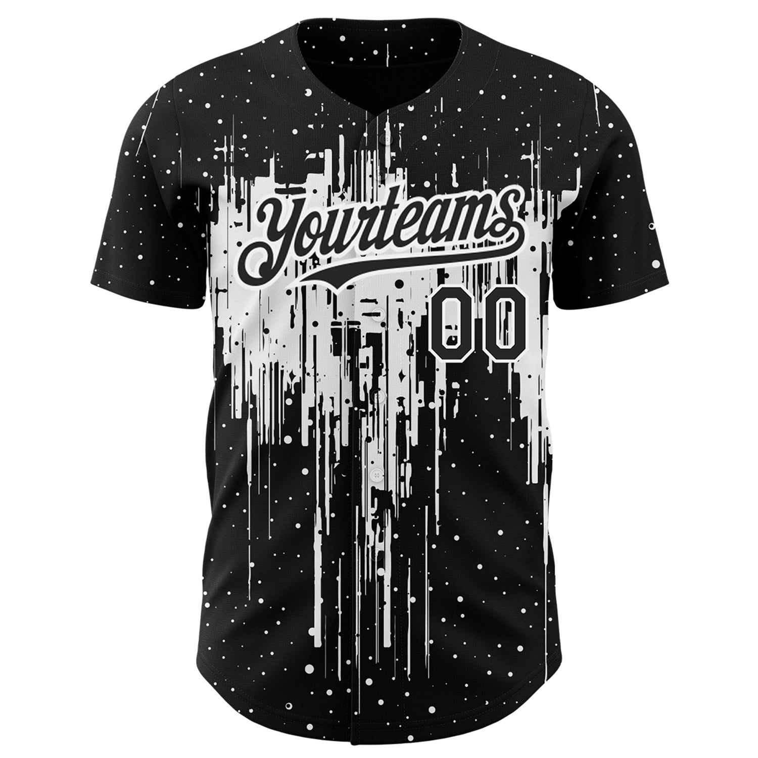 Custom Black White 3D Pattern Design Dripping Splatter Art Authentic Baseball Jersey view 2