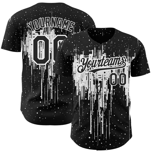 Custom Black White 3D Pattern Design Dripping Splatter Art Authentic Baseball Jersey - Main View