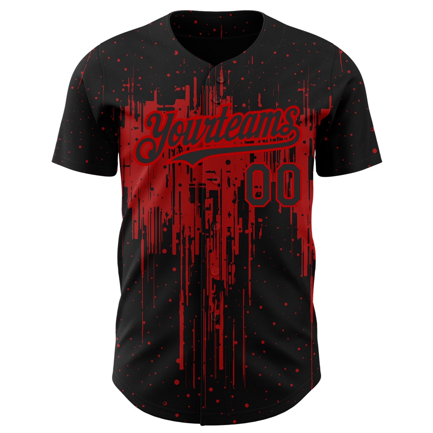 Custom Black Red 3D Pattern Design Dripping Splatter Art Authentic Baseball Jersey view 2