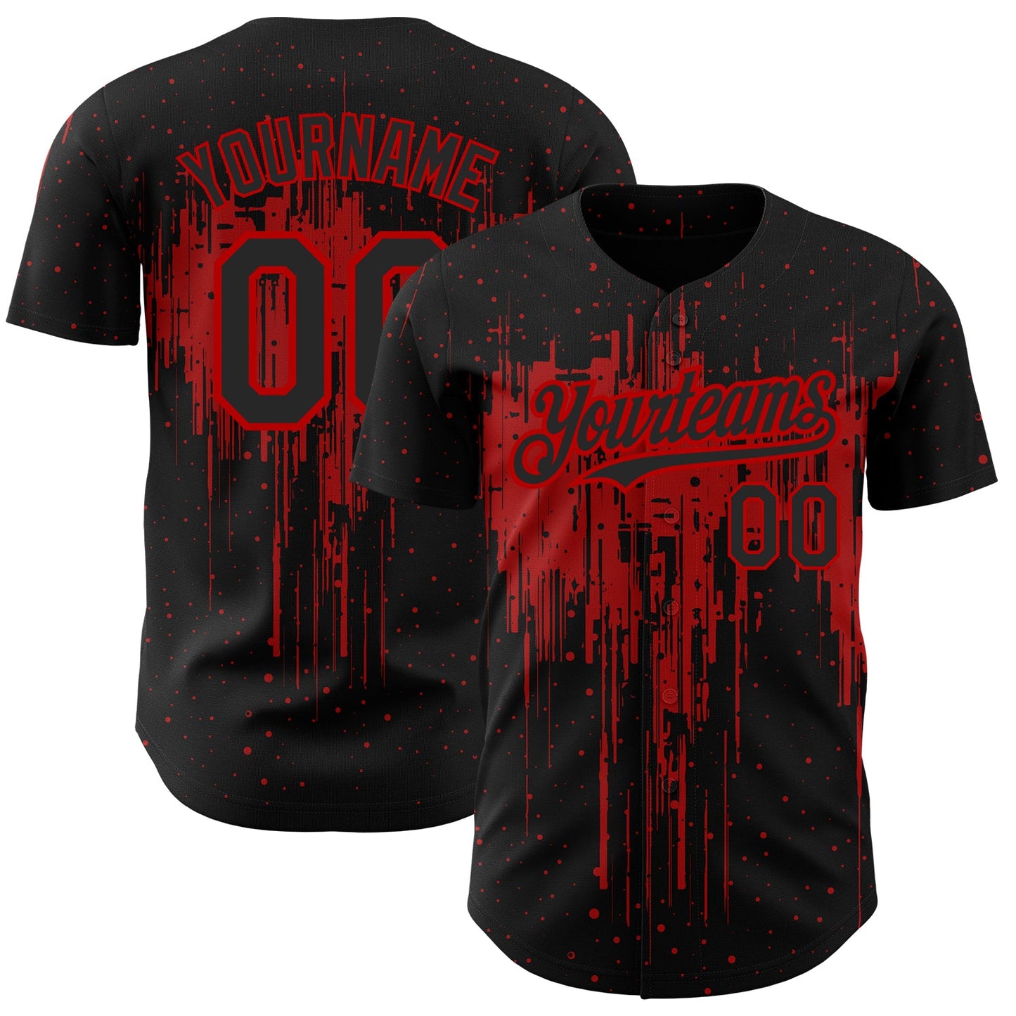 Custom Black Red 3D Pattern Design Dripping Splatter Art Authentic Baseball Jersey - Main View