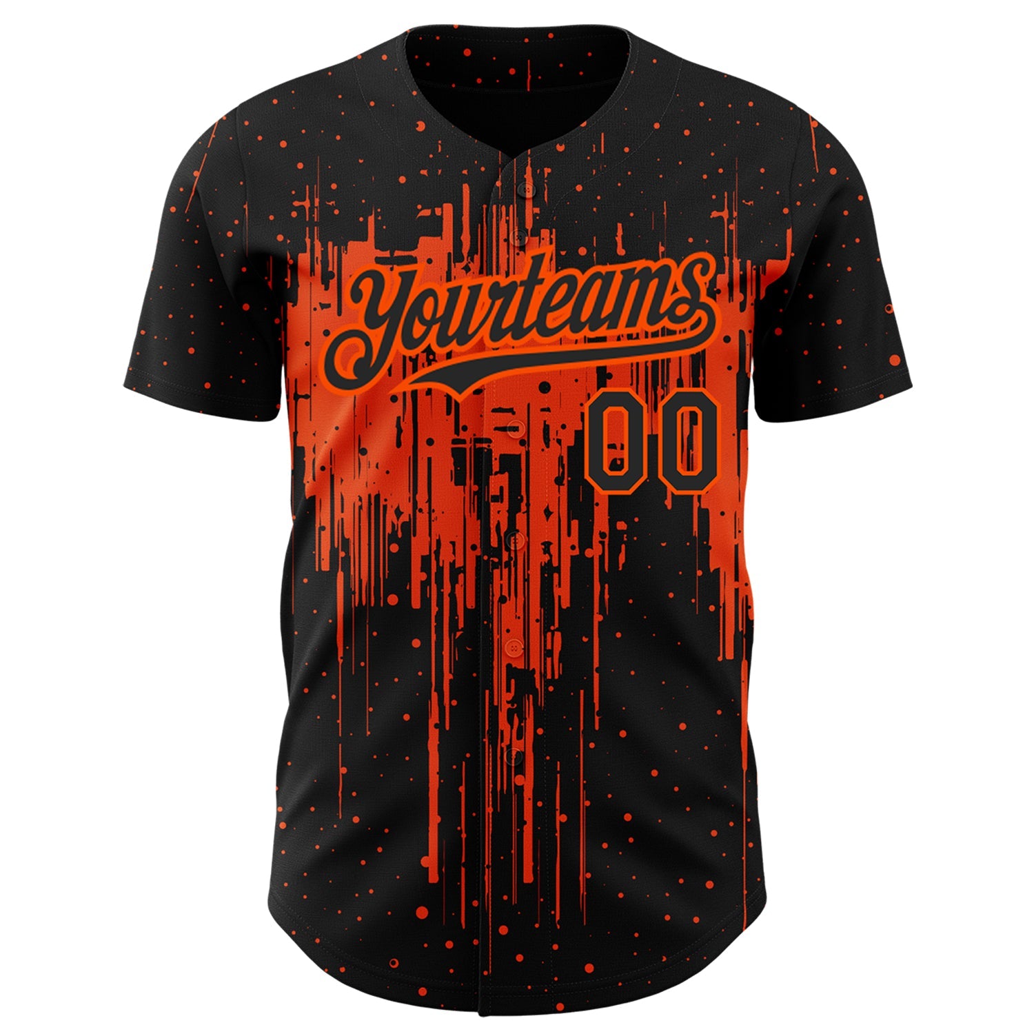 Custom Black Orange 3D Pattern Design Dripping Splatter Art Authentic Baseball Jersey view 2