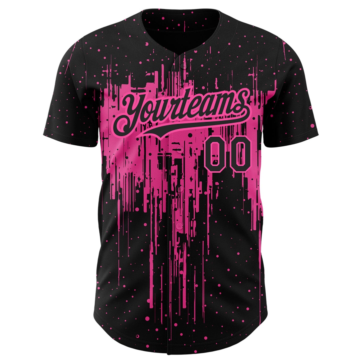 Custom Black Pink 3D Pattern Design Dripping Splatter Art Authentic Baseball Jersey view 2