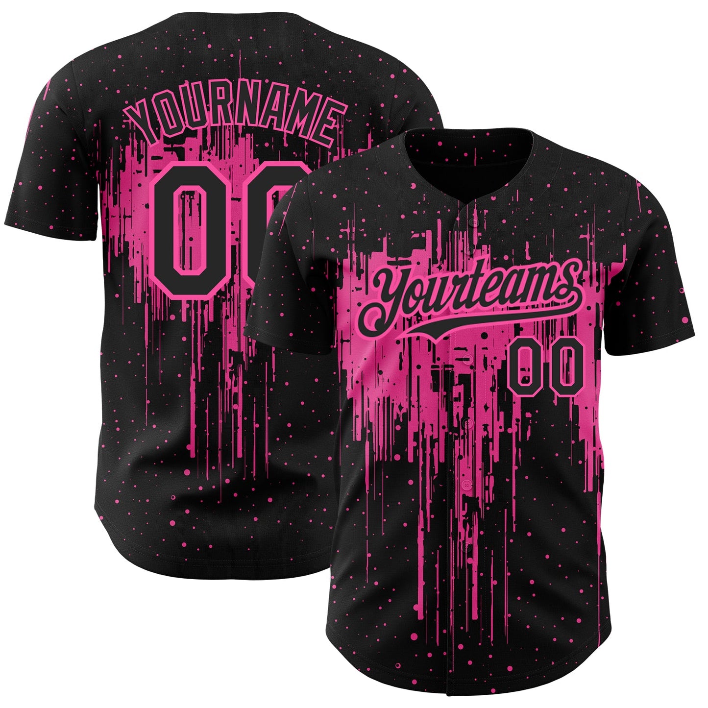 Custom Black Pink 3D Pattern Design Dripping Splatter Art Authentic Baseball Jersey - Main View