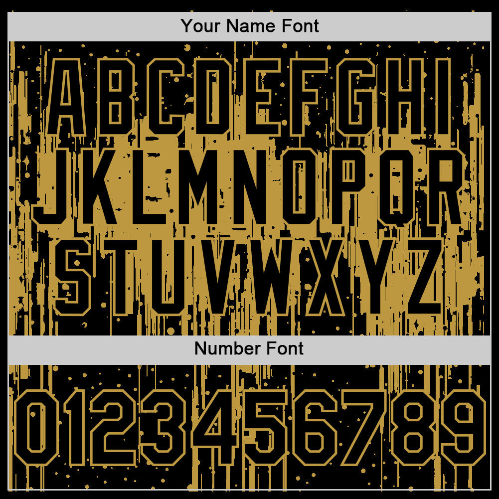 Custom Black Old Gold 3D Pattern Design Dripping Splatter Art Authentic Baseball Jersey view 5