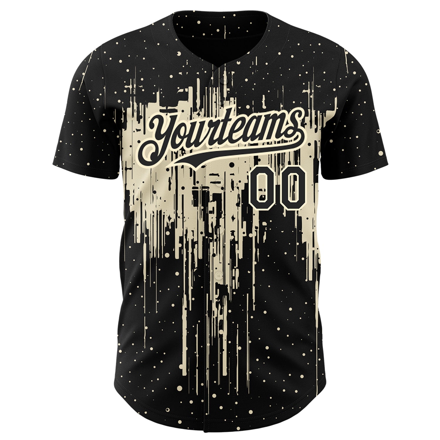 Custom Black Cream 3D Pattern Design Dripping Splatter Art Authentic Baseball Jersey view 2