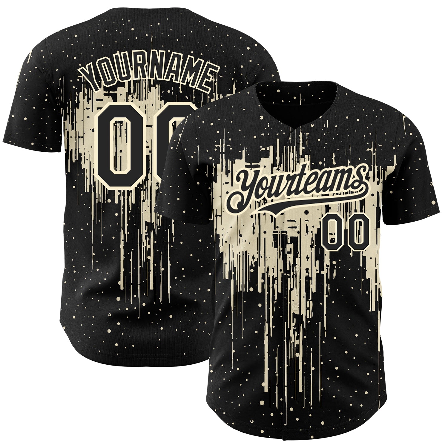 Custom Black Cream 3D Pattern Design Dripping Splatter Art Authentic Baseball Jersey - Main View