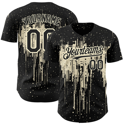 Custom Black Cream 3D Pattern Design Dripping Splatter Art Authentic Baseball Jersey - Main View