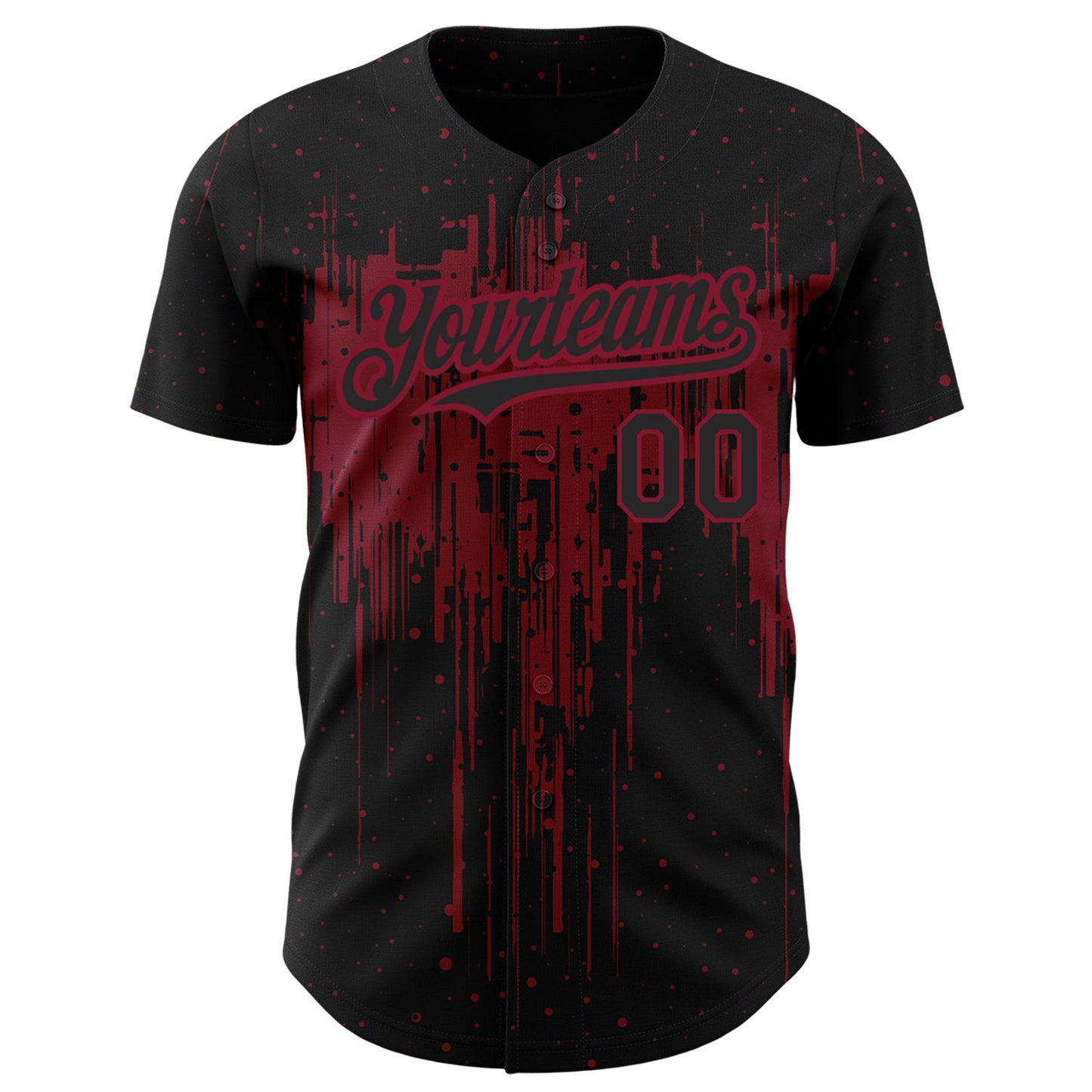 Custom Black Crimson 3D Pattern Design Dripping Splatter Art Authentic Baseball Jersey view 2
