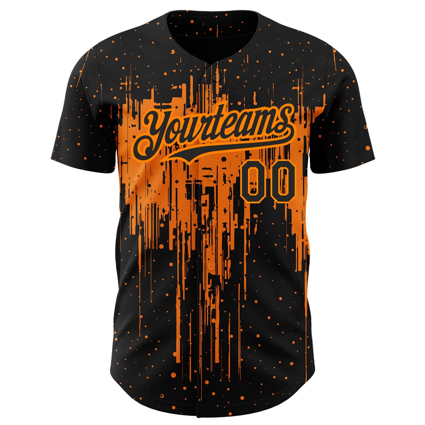 Custom Black Bay Orange 3D Pattern Design Dripping Splatter Art Authentic Baseball Jersey view 2