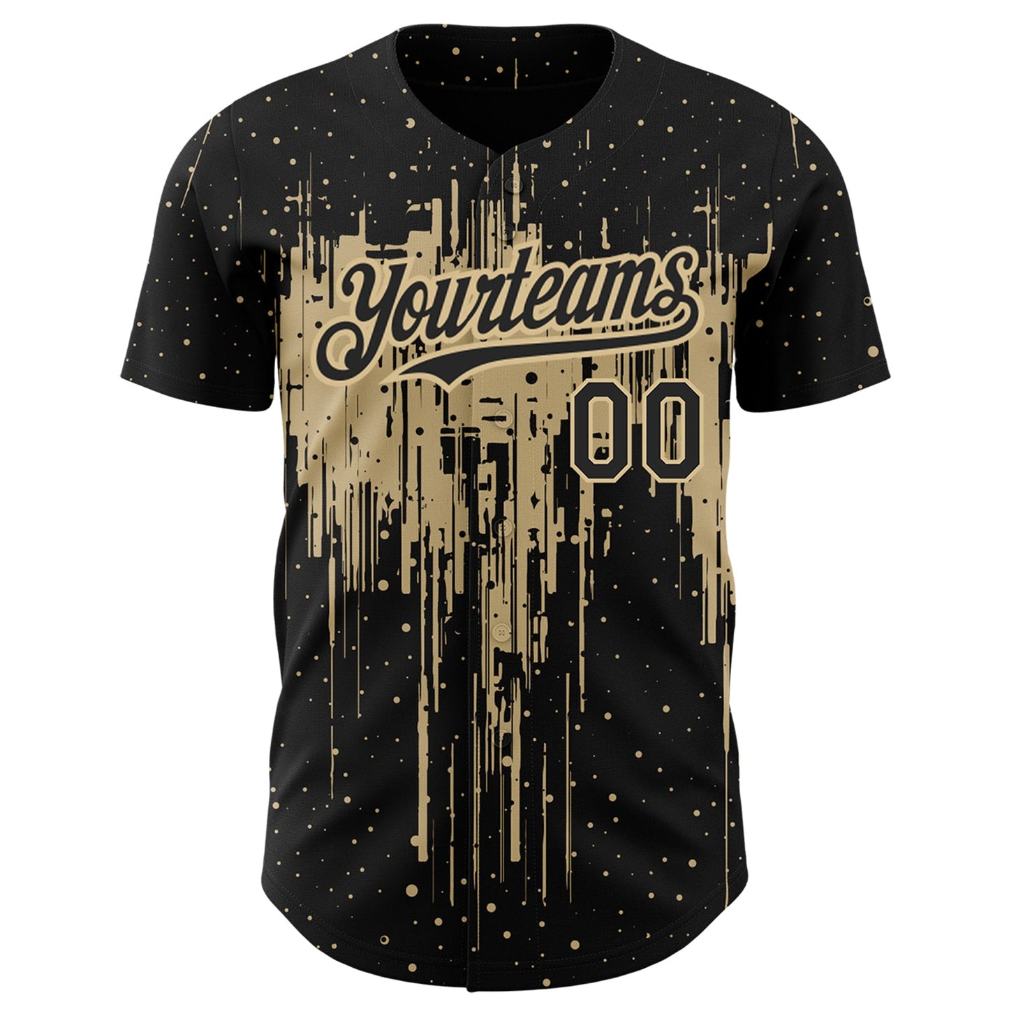 Custom Black Vegas Gold 3D Pattern Design Dripping Splatter Art Authentic Baseball Jersey view 2