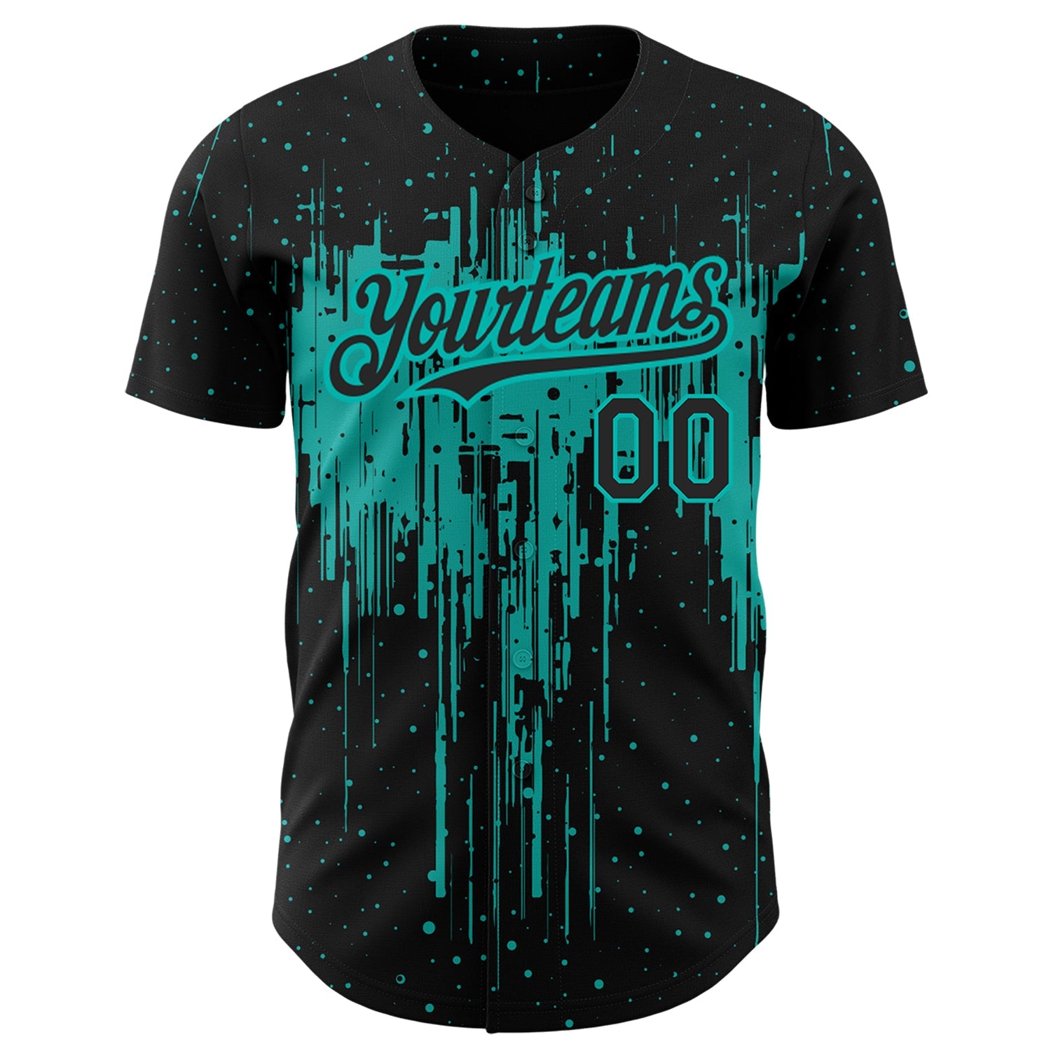 Custom Black Aqua 3D Pattern Design Dripping Splatter Art Authentic Baseball Jersey view 2