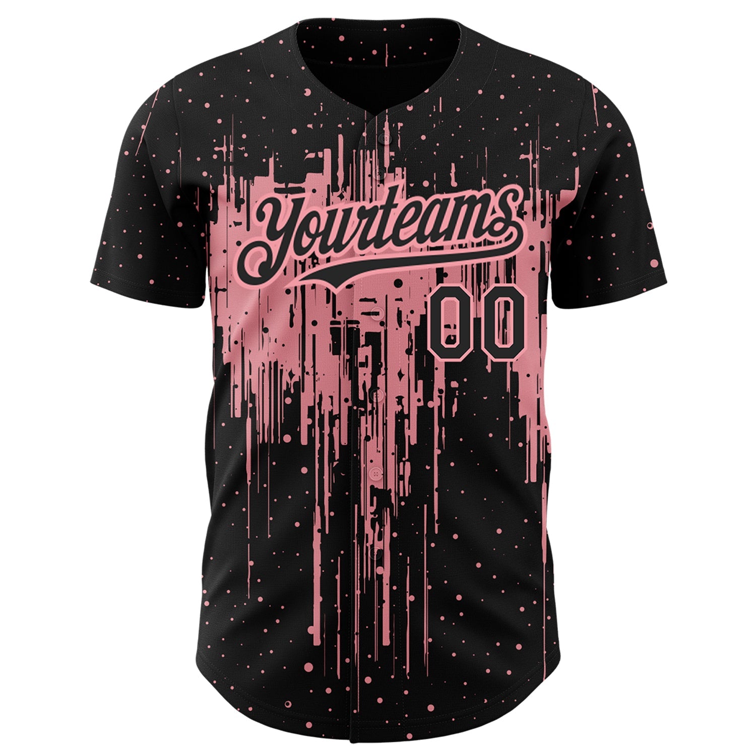Custom Black Medium Pink 3D Pattern Design Dripping Splatter Art Authentic Baseball Jersey view 2
