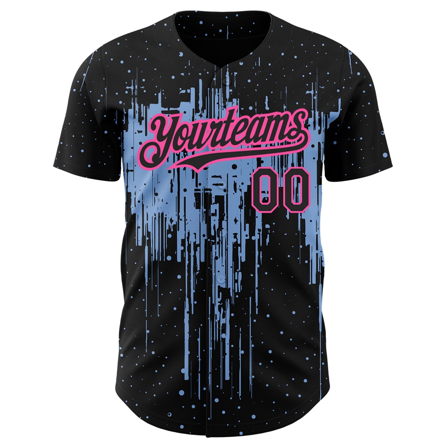 Custom Black Light Blue-Pink 3D Pattern Design Dripping Splatter Art Authentic Baseball Jersey view 2