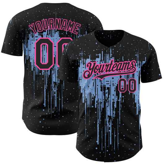 Custom Black Light Blue-Pink 3D Pattern Design Dripping Splatter Art Authentic Baseball Jersey - Main View