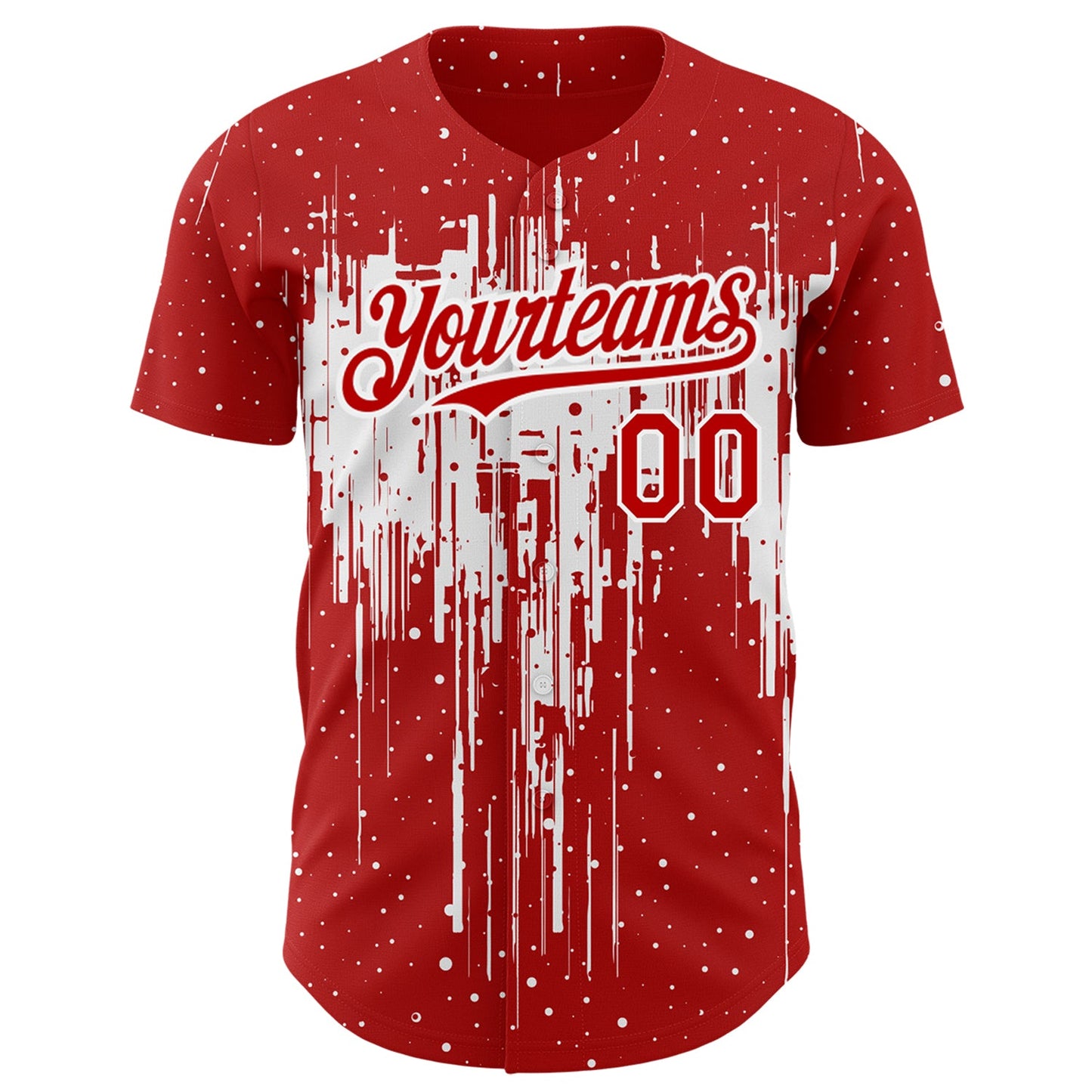 Custom Red White 3D Pattern Design Dripping Splatter Art Authentic Baseball Jersey view 3