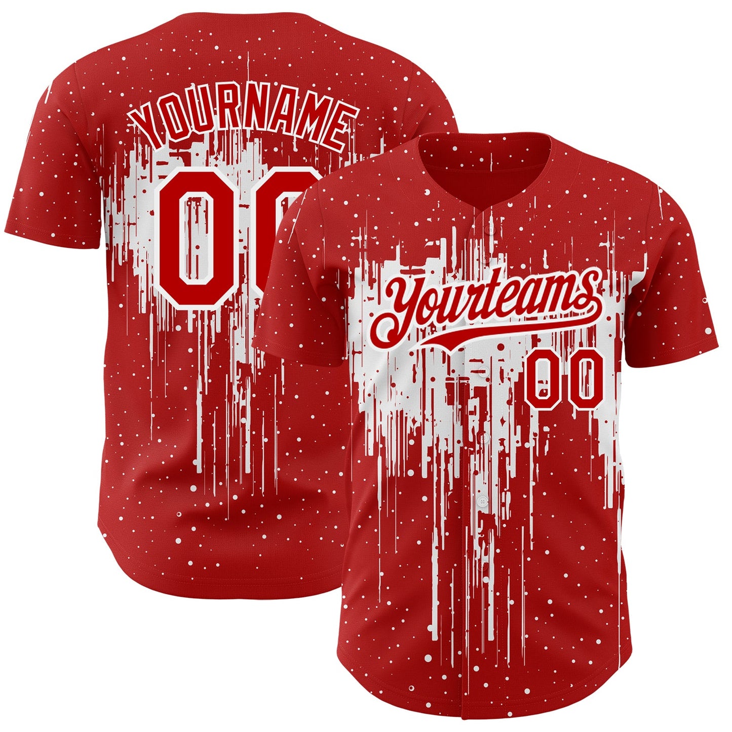 Custom Red White 3D Pattern Design Dripping Splatter Art Authentic Baseball Jersey - Main View