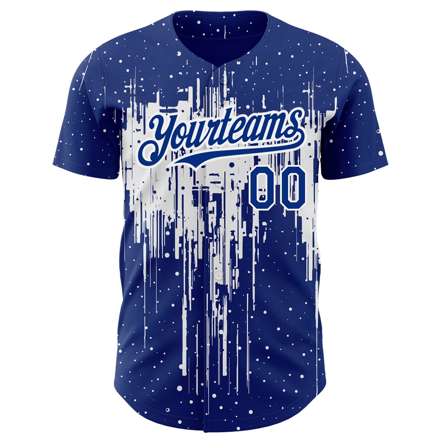 Custom Royal White 3D Pattern Design Dripping Splatter Art Authentic Baseball Jersey view 2