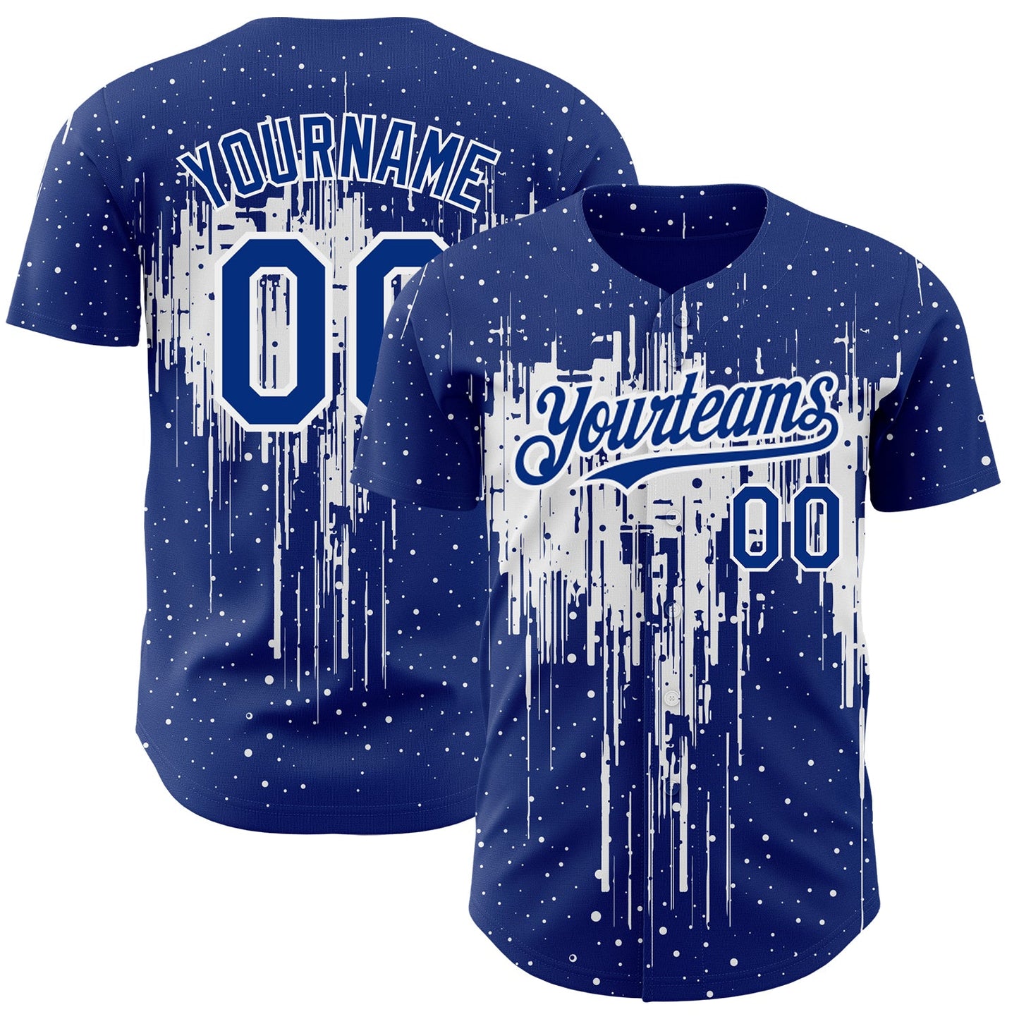 Custom Royal White 3D Pattern Design Dripping Splatter Art Authentic Baseball Jersey - Main View