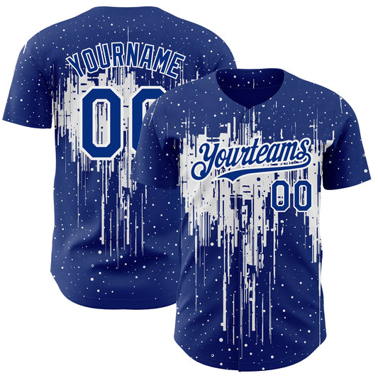 Custom Royal White 3D Pattern Design Dripping Splatter Art Authentic Baseball Jersey - Main View