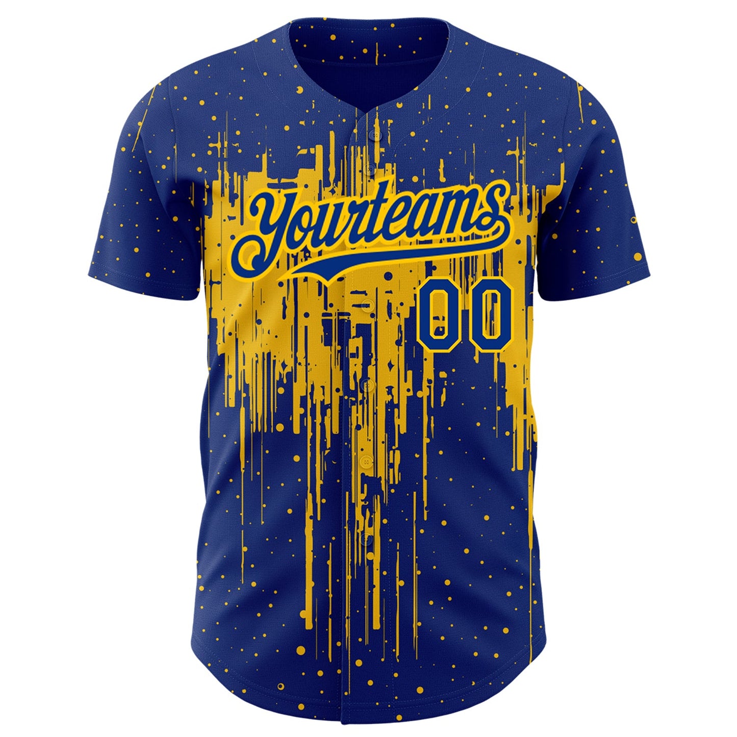 Custom Royal Yellow 3D Pattern Design Dripping Splatter Art Authentic Baseball Jersey view 2