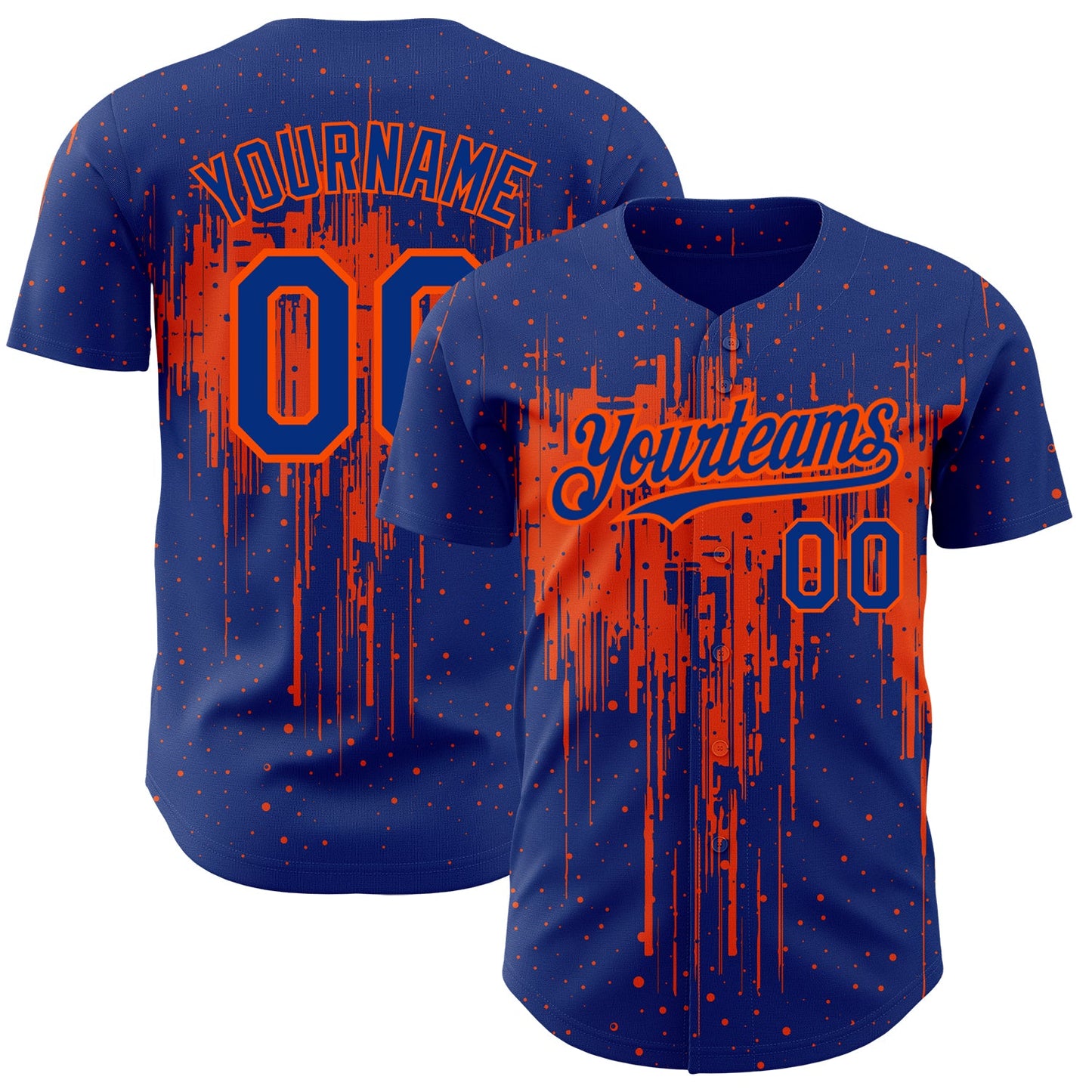Custom Royal Orange 3D Pattern Design Dripping Splatter Art Authentic Baseball Jersey - Main View