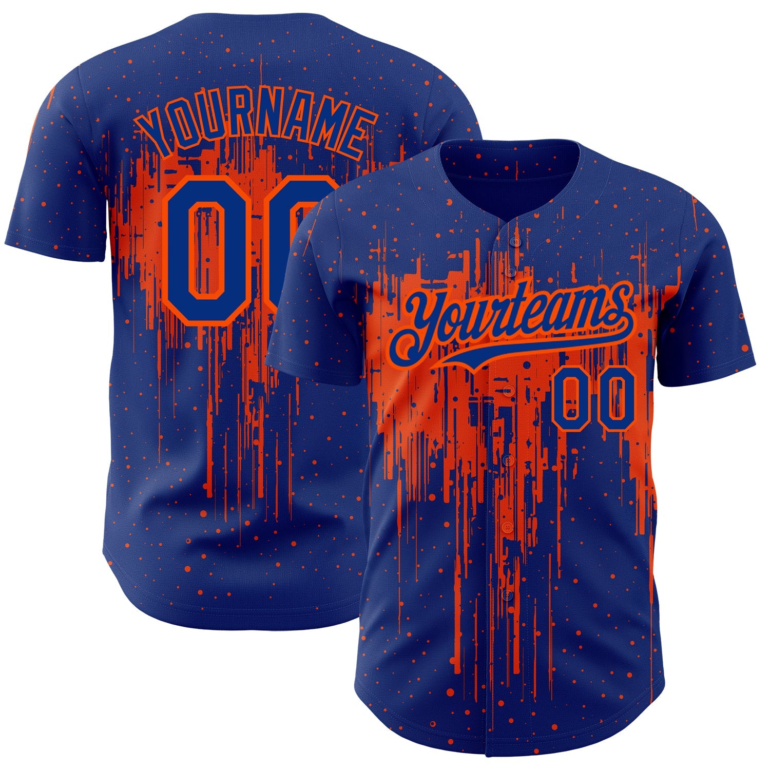 Custom Royal Orange 3D Pattern Design Dripping Splatter Art Authentic Baseball Jersey - Main View