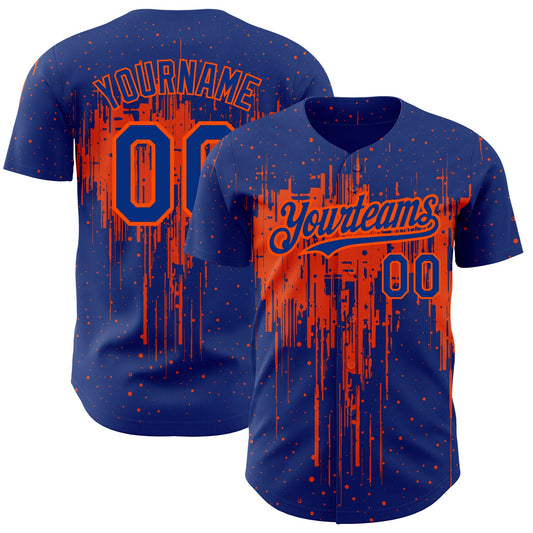 Custom Royal Orange 3D Pattern Design Dripping Splatter Art Authentic Baseball Jersey - Main View