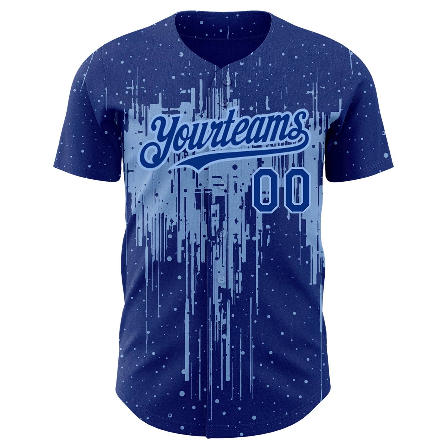 Custom Royal Light Blue 3D Pattern Design Dripping Splatter Art Authentic Baseball Jersey view 2