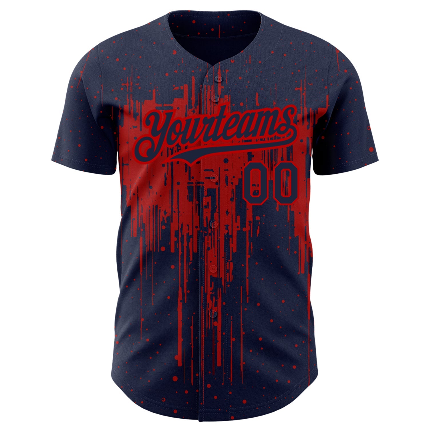 Custom Navy Red 3D Pattern Design Dripping Splatter Art Authentic Baseball Jersey view 2