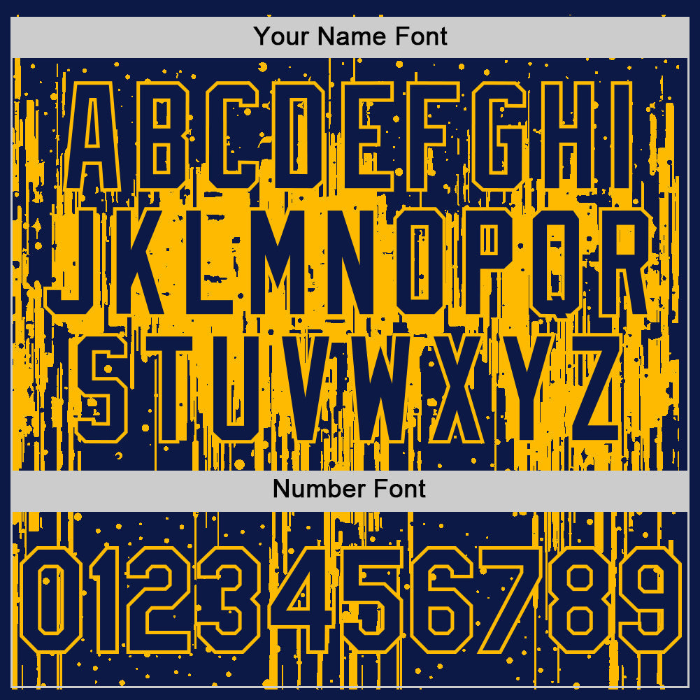 Custom Navy Gold 3D Pattern Design Dripping Splatter Art Authentic Baseball Jersey view 5