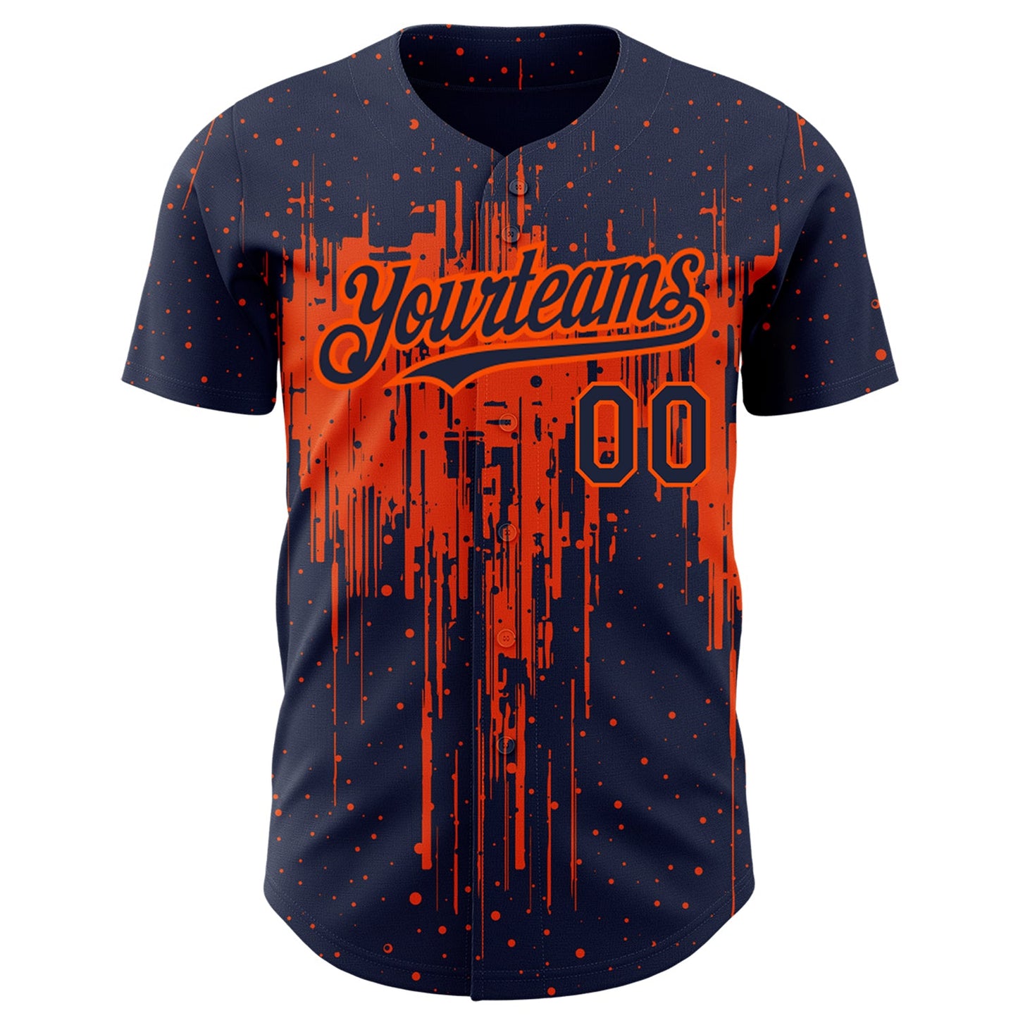 Custom Navy Orange 3D Pattern Design Dripping Splatter Art Authentic Baseball Jersey view 2